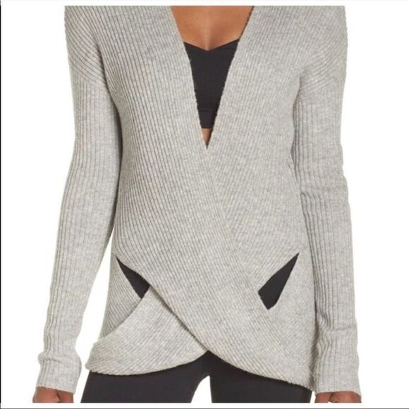 Zella Heather Gray Crossover Wrap Sweater size S - Picture 8 of 10
